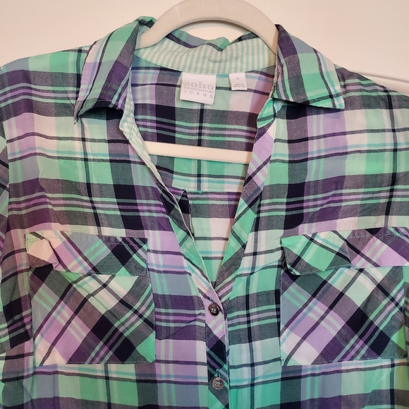 Purple & Mint Green Plaid Shirt - Picture 2 of 6